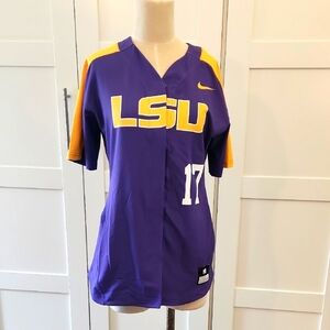 Nike LSU Tigers Softball Game Jersey Women's Medium Purple 881244 Yellow White